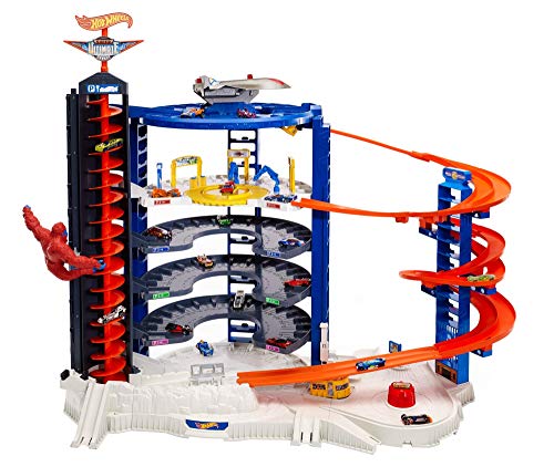Hot Wheels Toy Car Track Set & 4 1:64 Scale Cars, Super Ultimate Garage, 3+ ft Tall with Motorized Gorilla & Storage for 140 Cars (Amazon Exclusive)
