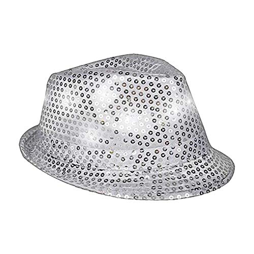 LED Light Up Sequin Fedoras Hats for Men & Women - Silver