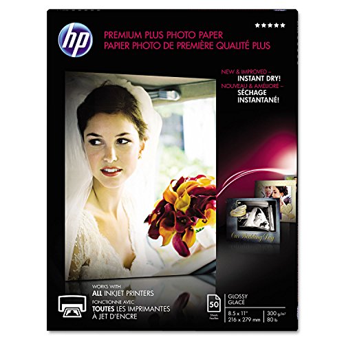 HP Premium Plus Photo Paper, Glossy, 8.5x11 in, 50 sheets (CR664A), White, Pack 1