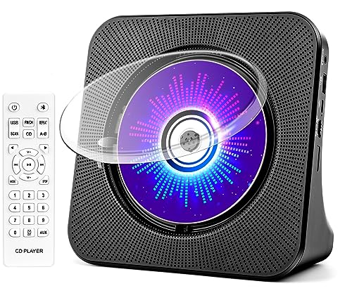 Desktop CD Player with Speakers, ROADOM CD Players for Home, Portable CD Player with Bluetooth Hi-Fi Stereo Sound,Remote Control,Supports CD/Bluetooth/FM Radio/U Disk/AUX/Timer/Repeat,Black