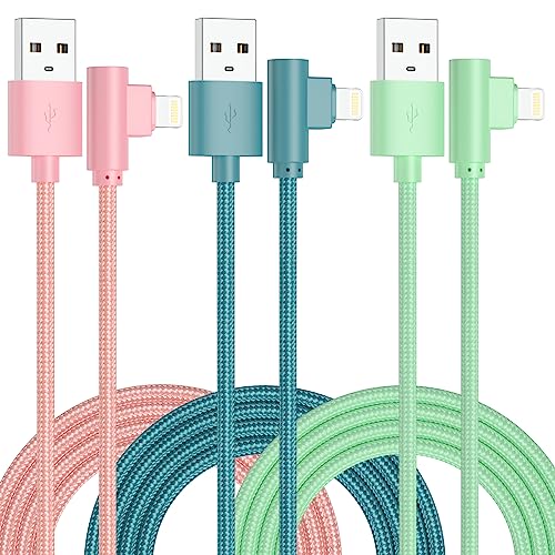 iPhone Charger 6 FT [Apple MFi Certified] 3 Pack 90 Degree Lightning Cable Nylon Braided iPhone Cable Fast Charging Cord Compatible with iPhone 14 13 12 11 Pro Max XR XS X 8 7 6 Plus SE and More