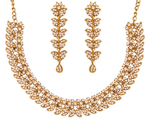 Touchstone Indian jewelry sets for women wedding necklace set gold statement jewellery choker bollywood rhinestone earrings costume formal simple guest evening joyeria in antique gold tone paisley