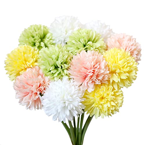 Jim's Cabin Artificial Flowers 10 Pcs Fake Silk Artificial Chrysanthemum Ball Hydrangea Bridal Wedding Bouquet for Kitchen Home Decor…