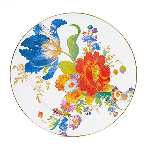 MACKENZIE-CHILDS Flower Market Large Round Serving Platter, 16-Inch Serving Dish, Floral Serving Plate, White