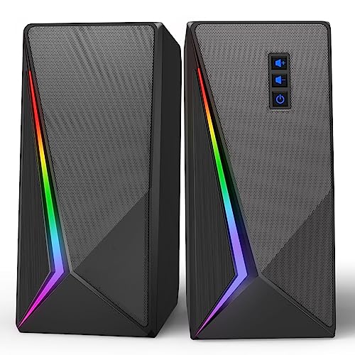 LLEVTIC Computer Speakers, Desktop Speakers with 6 Colorful RGB Lights, Volume Control PC Speakers, USB Powered Gaming Speakers with 3.5mm Aux Cable for PC Monitor Laptop Tablet Phone