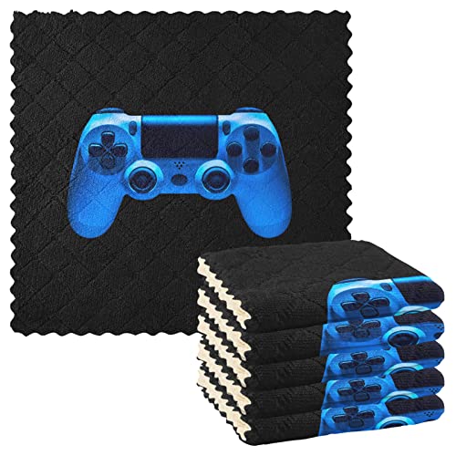 Video Game Joystick Gamepad in Blue Neon Lights Isolated on Black Pack of 6 Pcs Kitchen Dish Towels, Absorbent Soft Dishcloths for Bar cafe Car Table Chair Window Washable Towels 11 x 11 inches