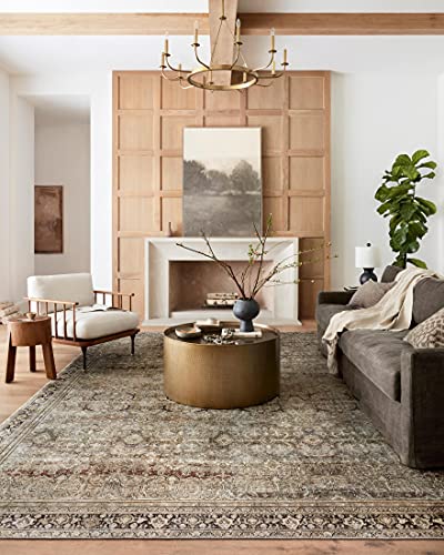 Loloi LAYLA Collection, LAY-03, Olive / Charcoal, 7'-6' x 9'-6', .13' Thick, Area Rug, Soft, Durable, Vintage Inspired, Distressed, Low Pile, Non-Shedding, Easy Clean, Printed, Living Room Rug