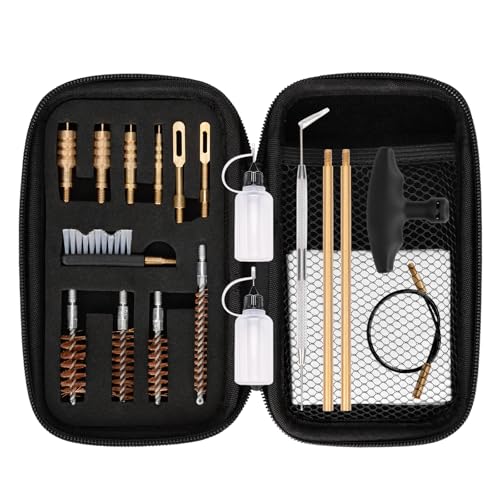 BOOSTEADY Universal Handgun Cleaning kit .22,.357,.38,9mm,.45 Caliber Pistol Cleaning Kit Bronze Bore Brush and Brass Jag Adapter