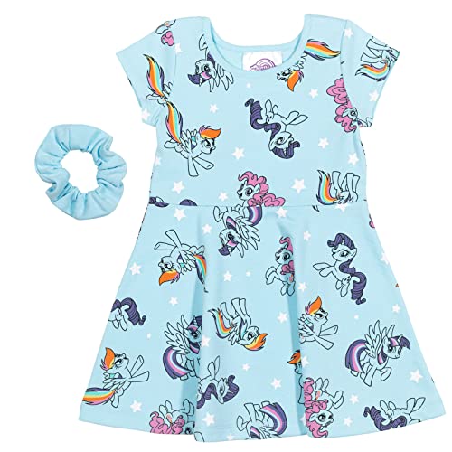 My Little Pony Little Girls French Terry Short Sleeve Dress Scrunchy Light Blue 6-6X