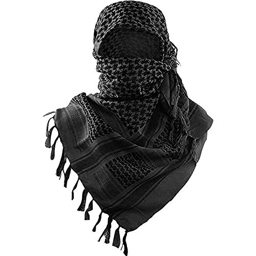 Luxns Military Shemagh Tactical Desert Scarf / 100% Cotton Keffiyeh Scarf Wrap for Men And Women/Black 43'x43'
