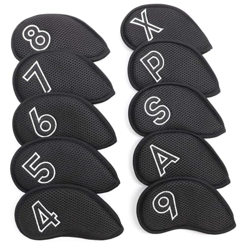 Montela Golf Iron Covers,Golf Iron Head Covers Mesh Golf Iron Covers Set 10pcs Golf Iron Headcovers,Golf Club Head Covers for Iron with Magic Tape Fit Titleist,Callaway,Ping,Taylormade 4-9 APSX