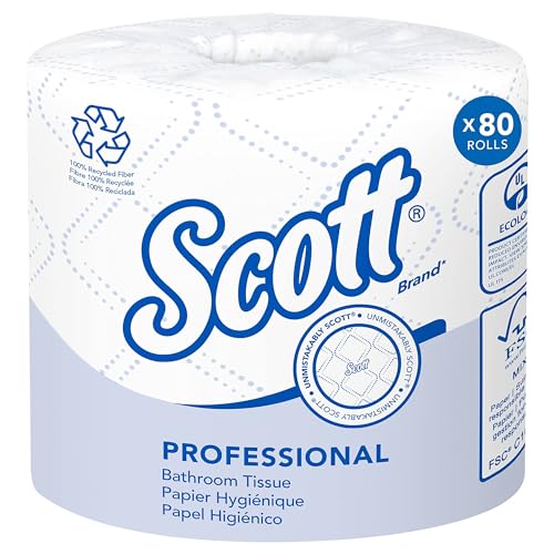 Scott Professional 100% Recycled Fiber Standard Roll Toilet Paper, Bulk (13217), with Elevated Design, 2-Ply, White, Individually wrapped rolls (473 Sheets/Roll, 80 Rolls/Case, 37,840 Sheets/Case)