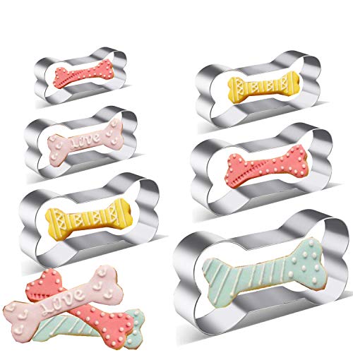 6 Pieces Dog Bone Cookie Cutters, Bone Shape Cookie Cutters set Stainless Steel Biscuit Mold for Dog Cat Homemade Treats 5', 4.5', 3.5', 3.25', 2.15'