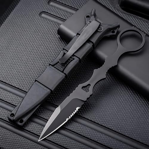 PAVCEING Portable Knife 6.7 Inch 440C Fixed Blade Outdoor Camping Portable Straight Knife With Kydex Sheath The Knife Comes In Black And White (Black)