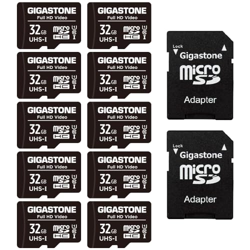 Gigastone 32GB 10-Pack Micro SD Card, Full HD Video, Surveillance Security Cam Action Camera Drone, 90MB/s Micro SDHC UHS-I U1 C10 Class 10