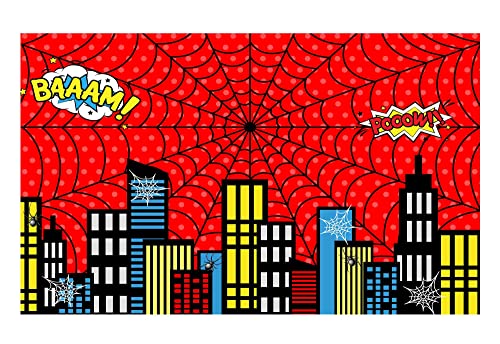 Allenjoy Red Superhero Cityscape Themed Photography Backdrop for Boys1st Birthday Party Baby Shower Decorations Family Gathering Background Banner Favors Photo Shoot Photobooth Studio Props