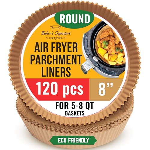 Air Fryer Liners for Ninja, 120 Pcs Round Disposable Airfryer Paper Liners – Non-Stick and Oil Proof for Easy Cleanup, Great for Oven, Pans & Baking – 8 Inch for 5-8 qt Basket by Baker's Signature