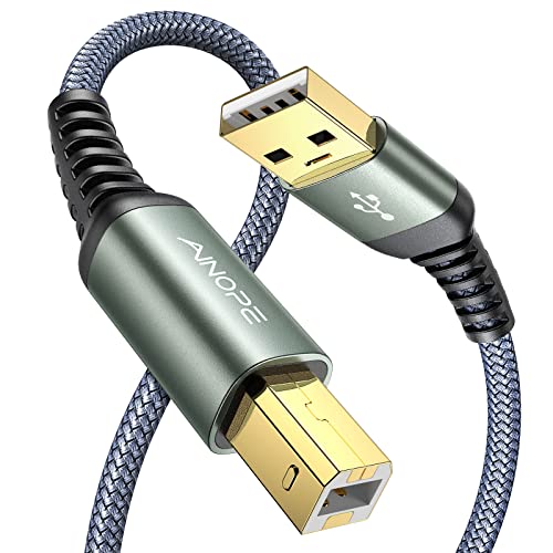 AINOPE USB Printer Cable, 6.6FT/2 Meter USB MiDi Cable Cord Never Rupture USB 2.0 Type A Male to B Male Scanner Cord High Speed for HP, Canon, Dell, Epson, Lexmark, Xerox and More