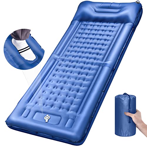 LILTSDRAE Camping Sleeping Pads，Extra Thick 5 Inch Inflatable Sleeping Mat with Pillow Built-in Pump，Oversized Mattress Super Portable Backpacking Sleeping Pad (Blue, Single)