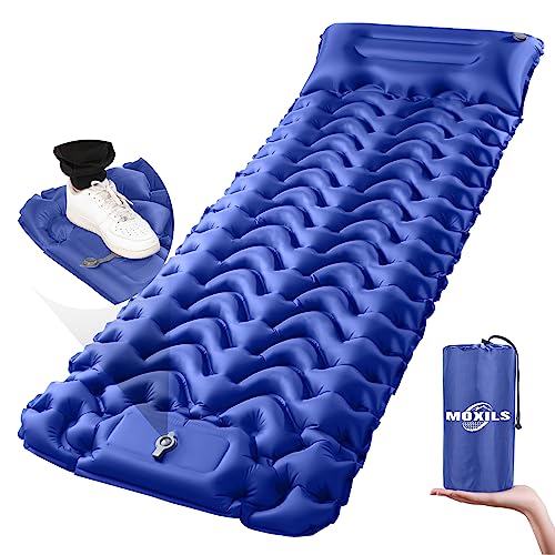 MOXILS Sleeping Pad Ultralight Inflatable Sleeping Pad for Camping,Built-in Pump, Ultimate for Camping, Hiking - Airpad, Carry Bag, Repair Kit - Compact & Lightweight Air Mattress(Blue)