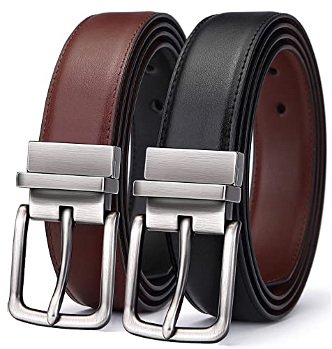BULLIANT Men's Belt,Reversible Belt 1.25' For Gift Mens Casual Golf Dress pants shirts,One Reverse For 2 Sides(Black/Light Brown,34'-36' Waist Adjustable)