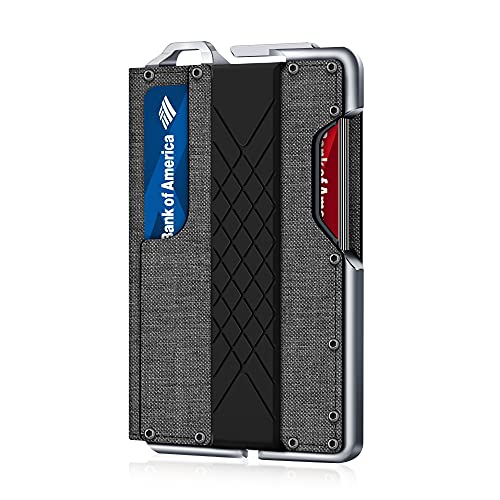 MURADIN Tactical Minimalist Wallet for Men, Slim RFID-Blocking Metal Card Holder, Front Pocket Men’s Faux Leather Dapper Bifold Wallet with Money Clip Grey