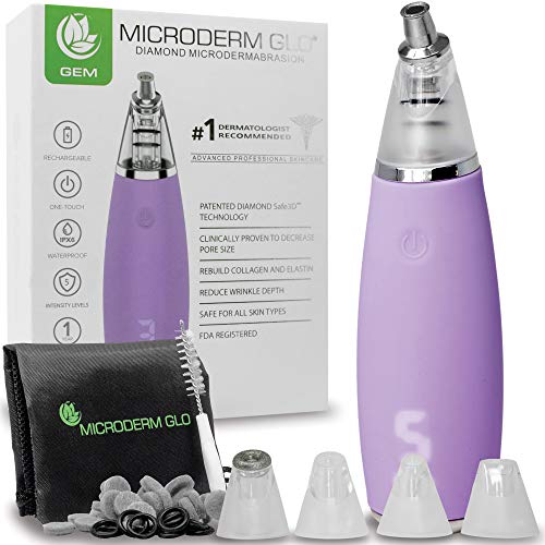 Microderm GLO GEM Diamond Microdermabrasion and Suction Tool - Blackhead Remover Pore Vacuum Advanced Facial Treatment Machine - Anti Aging Wrinkle Care for Collagen Production & Acne Scars (Purple)