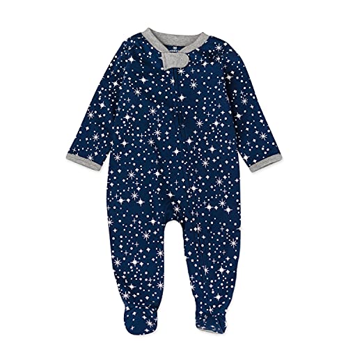 HonestBaby Baby Boys Play Footed Pajamas One-piece Jumpsuit Zip-front Pjs Organic Cotton For Unisex And Toddler Sleepers, Twinkle Star Navy, Newborn US