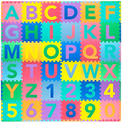 ProSource Kids Puzzle Alphabet, Numbers, 36 Tiles and Edges Play Mat, 12' by 12',Abc & 123