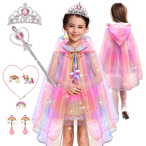 Princess Dress Up for Girls 4-6,Princess Dresses for Girls Toys for 3 4 5 6 7 8 Year Old Girls Gifts,Kids Toys for Girls Age 6-8 Toddler Cape Set Easter Halloween Costumes Party Christmas Birthday