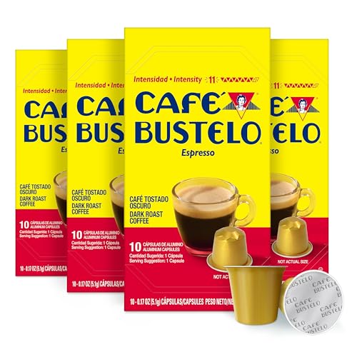 Café Bustelo Aluminum Espresso Capsules, Dark Roast Coffee, Nespresso OriginalLine Compatible, Intensity 11, 40 Count