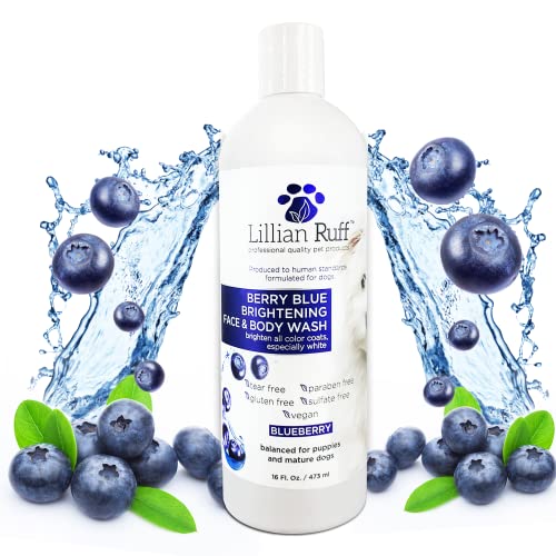 Lillian Ruff Berry Blue Brightening Face and Body Wash for Dogs - Blueberry Shampoo - Remove Tear Stains, Hydrate Dry Itchy Skin, Add Shine & Luster to Coats (Berry Blue Shampoo 16oz)