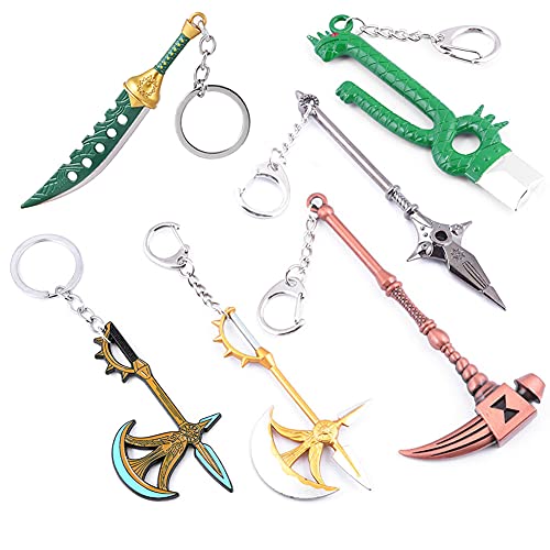PPONE 6PCS The Seven Deadly Sins Keychain Meliodas Cosplay Diane Costume King Keyring Set Weapon Pendant, Multicolor, 40g (1823)