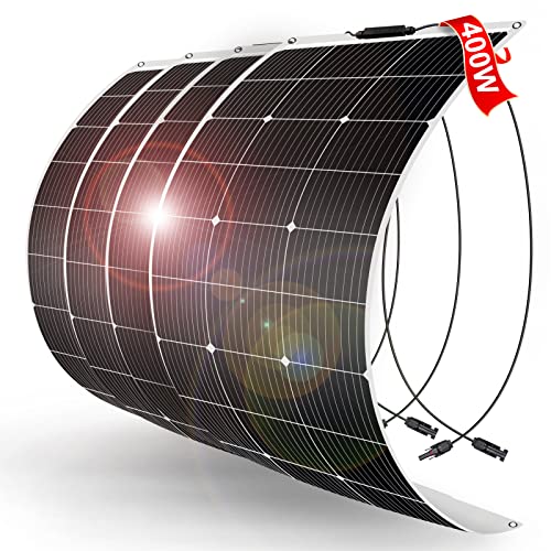 DOKIO Flexible Solar Panel 4x100w(400w) Semi-Flexible Bendable 12V Monocrystalline Off-Grid for RV Boat Cabin Van Car and Caravan RV Boat Camper