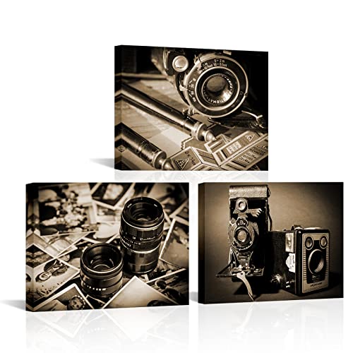 Saypeacher Vintage Camera Canvas Wall Art Old Fahsioned Camera Photo Picture Photography Them Room Decor