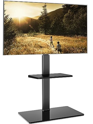 FITUEYES Universal TV Stand for 32 39 40 43 49 50 55 60 Inch TVs, TV Floor Stand with Swivel Mount, Max Holds 66lbs, Black Glass Base, Height Adjustable, Perfect for Corner & Bedroom…