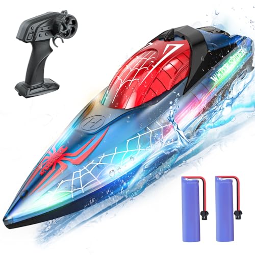 DEERC RC Spider Boat with LED Light for Kids, 2.4Ghz Full Proportional Remote Control Boat for Pools and Lakes, 80 Min Running Time, Pool Toys, Capsize Recovery