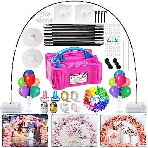 Balloon Arch Kit and Balloon Pump Electric, 10Ft Wide Adjustable Balloon Arch Stand with Balloons Water Fillable Bases, Balloon Stand*2, Balloon*100, Balloon Pump for Wedding Birthday Party Decoration