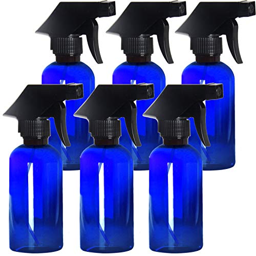 Youngever 6 Pack Empty Blue Plastic Spray Bottles, 8 Ounce Refillable Container for Essential Oils, Cleaning Products, or Aromatherapy, Trigger Sprayer with Mist and Stream Settings