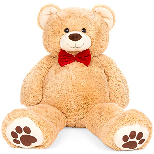 Best Choice Products 35in Giant Super Soft Plush Cuddly Teddy Bear Stuffed Animal Toy for Bedroom, Kids Playroom w/Bow Tie, Footprints - Brown