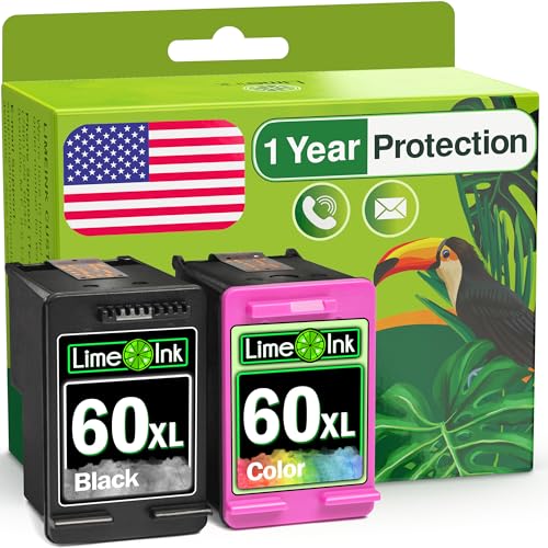 Limeink Remanufactured Ink Cartridge 60XL 60 XL Replacement for HP Envy 100 110 120 Photosmart c4680 c4780 c4795 d110 Deskjet d2680 f2430 f4280 f4440 f4480 f4580 Printer (1 Black, 1 Color)