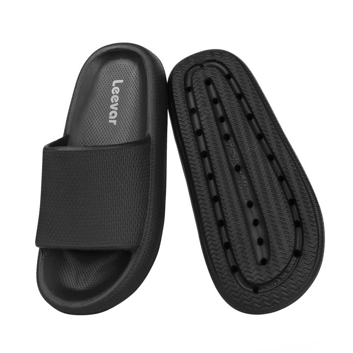 Leevar Black Cloud Slippers for Women and Men Massage Shower Bathroom Non-Slip Open Toe Cloud Slide Soft Comfy Thick Sole Cloud Cushion Slide Sandals