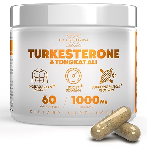 Peak Revival-X Turkesterone & Tongkat Ali 1000mg Supplement - 500mg Ajuga Turkestanica Per Serving Increase Stamina, Lean Muscle Growth & Recovery - Third Party Tested & Made in The USA (60 Capsules)