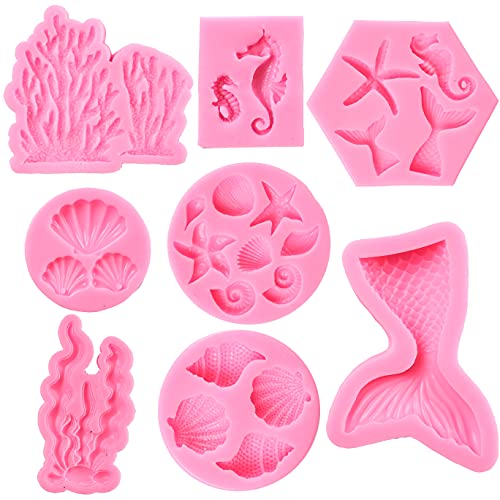 GELIFATLE Mermaid Theme Cake Mold, Mermaid, Shell, Seaweed, Coral Silicone Mold Cupcake Toppers Mold for Candy,Chocolate,Fondant,Polymer Clay,Crafting Projects & Cake Decoration