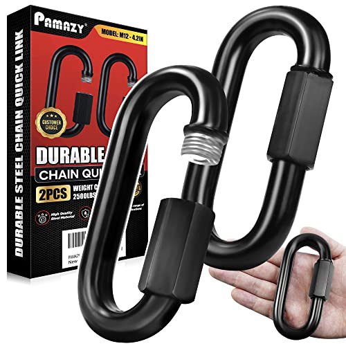 PAMAZY 2PCS 4.2” Heavy Duty Chain Quick Links, 2500 LBS Weight Capacity, Durable, Anti-Rust, High Strength Chain Connector, Carabiner for Big Chain Connecting, Hammock Hanging, Hiking, Camping