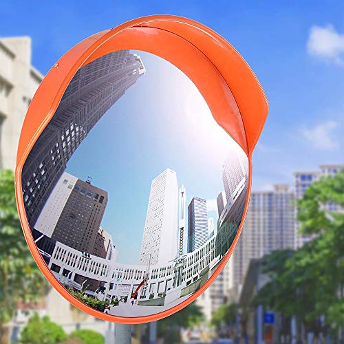 30' Security Mirror PC Convex Traffic Mirror Wide Angle Curved Safety Mirror Circular Pole Mount w/Adjustable Bracket for Outdoor Indoor Driveway Road Shop Garage Parking Lot Blind Spot Hidde