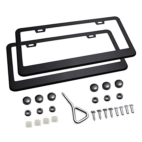 Ohuhu Matte Aluminum License Plate Frame with Screw Caps - 2Pcs 2 Holes Licenses Plates Frames Car Licenses Plate Covers Holders for US Vehicles (Black)