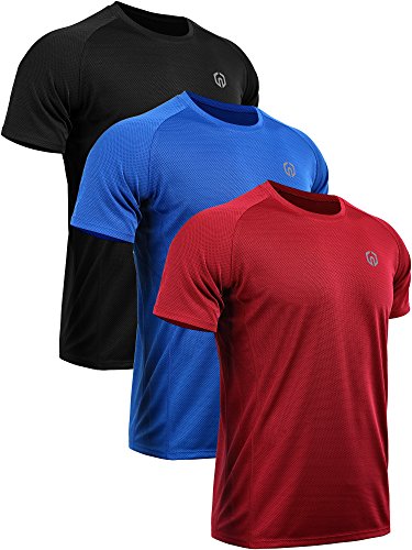 NELEUS Men's 3 Pack Mesh Athletic Fitness Workout Shirts,5033,Black,Red,Blue,US L,EU XL