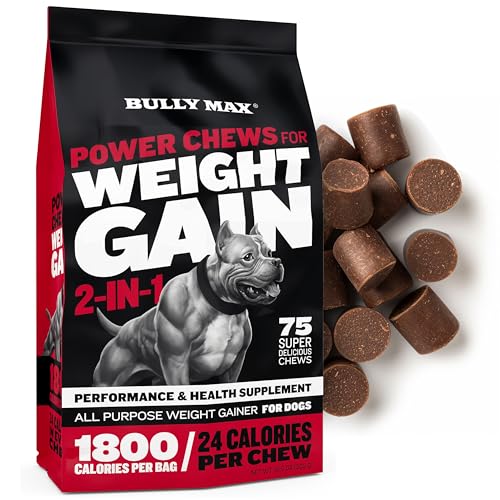 Bully Max Dog Weight Gainer Chews - High Calorie Dog Food Health Supplement For Healthy Weight Gain, Immunity & Digestion for All Breeds & Ages - 75 Tasty Soft Chews for Puppies and Adults - 300g Pack
