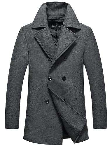 chouyatou Men's Classic Notched Collar Double Breasted Wool Blend Pea Coat (XX-Large, Gray)